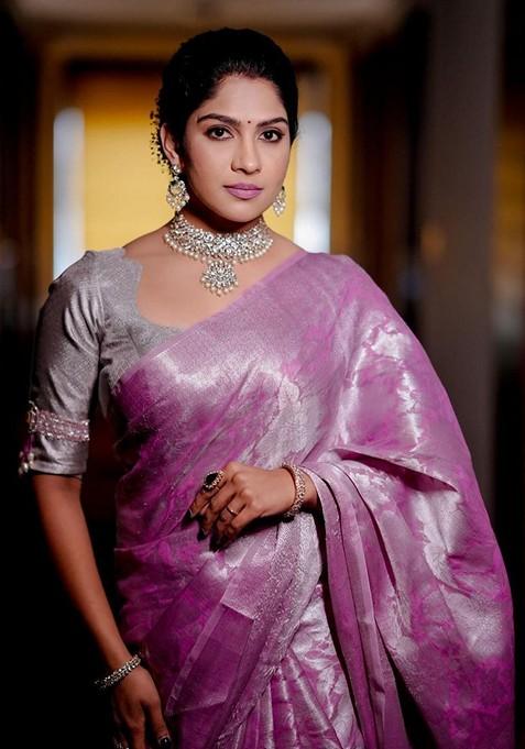 Pink Printed Silk Saree