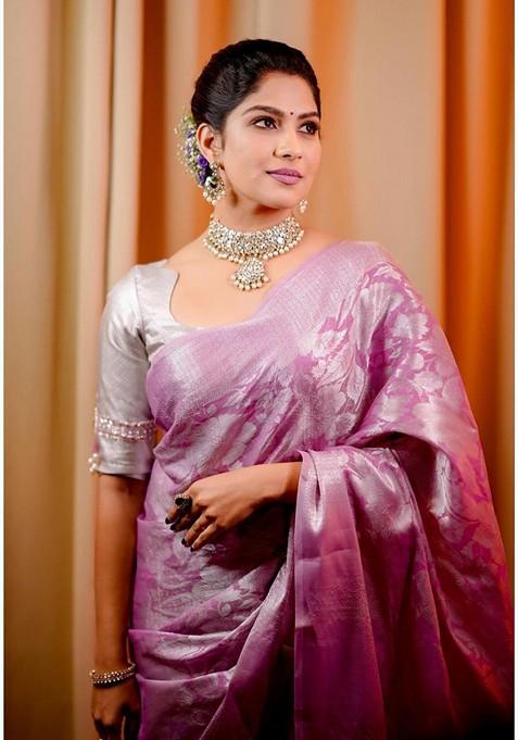 Pink Printed Silk Saree