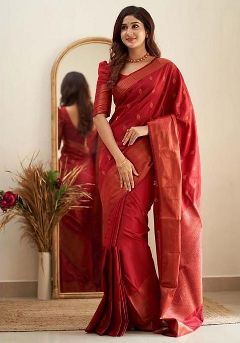 Red Printed Silk Saree