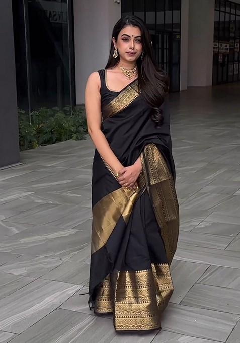 Black Printed Silk Saree