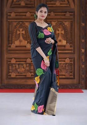 Black Printed Silk Saree