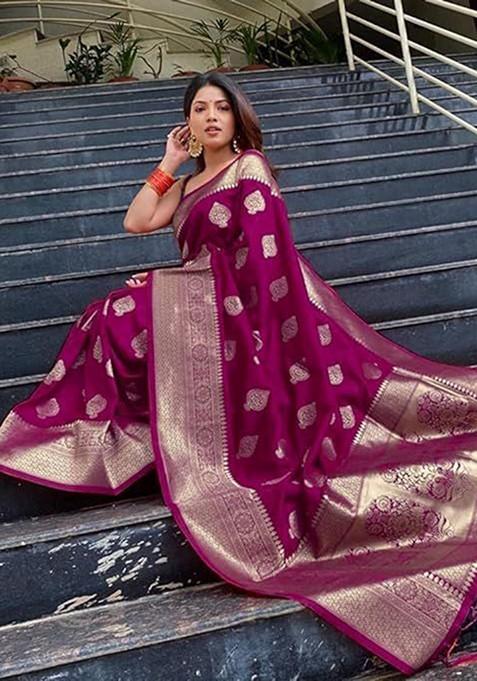 Wine Printed Silk Saree