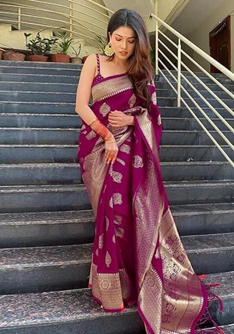Wine Printed Silk Saree
