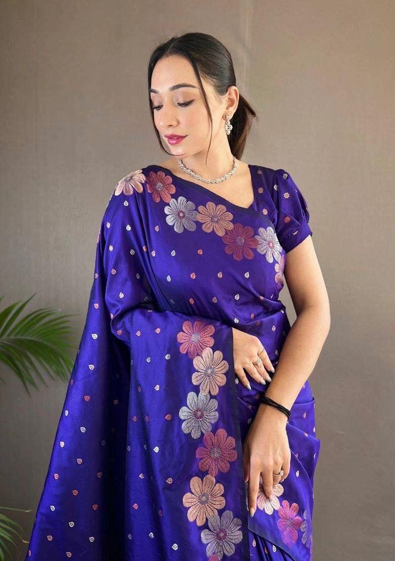 Blue Printed Silk Saree