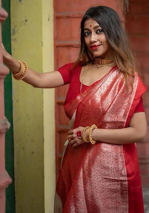 White Printed Silk Saree