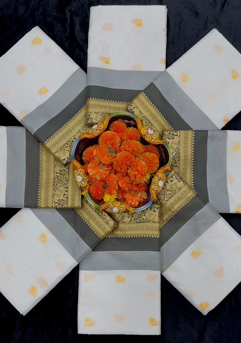 White Printed Silk Saree