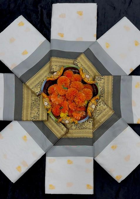 White Printed Silk Saree