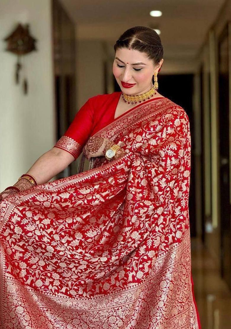 Red Printed Silk Saree