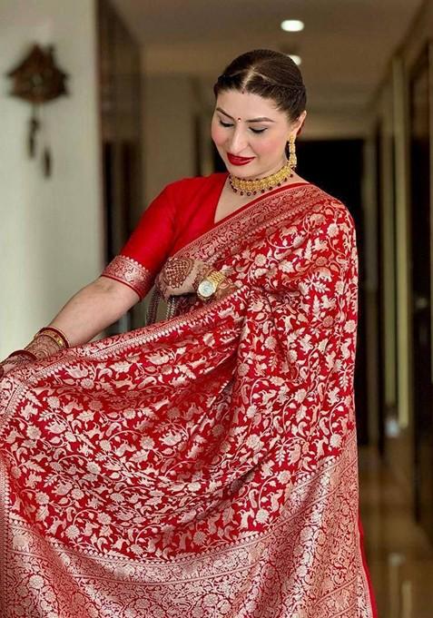 Red Printed Silk Saree