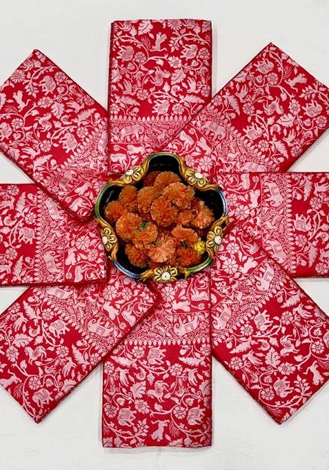 Red Printed Silk Saree