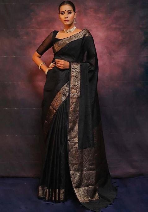 Black Printed Silk Saree