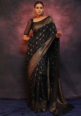 Black Printed Silk Saree