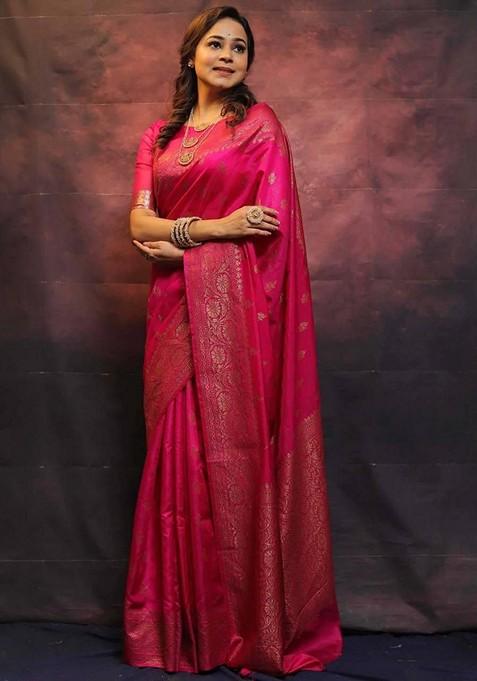 Pink Printed Silk Saree