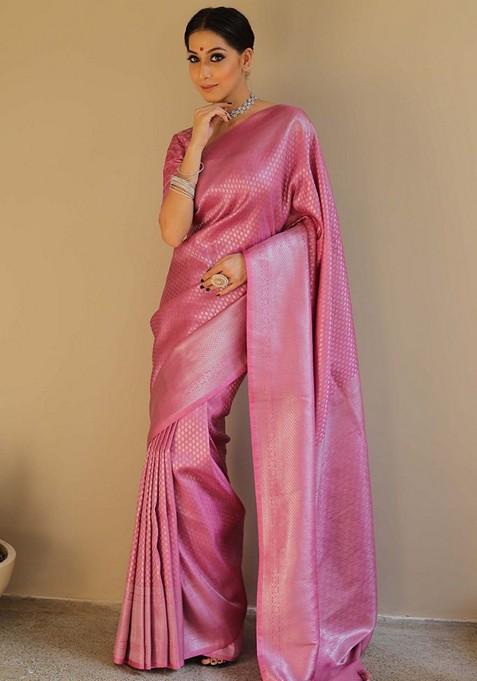 Pink Printed Silk Saree