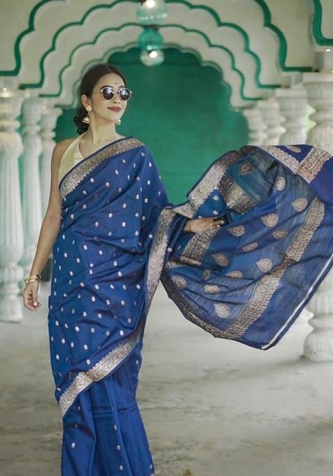 Blue Printed Silk Saree