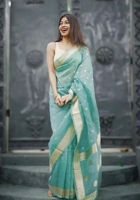 Green Printed Silk Saree
