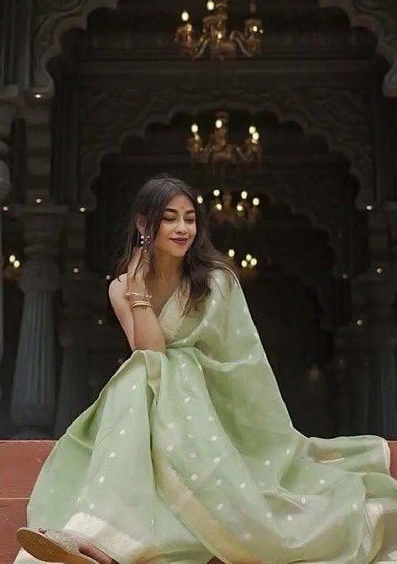 Light Green Printed Silk Saree