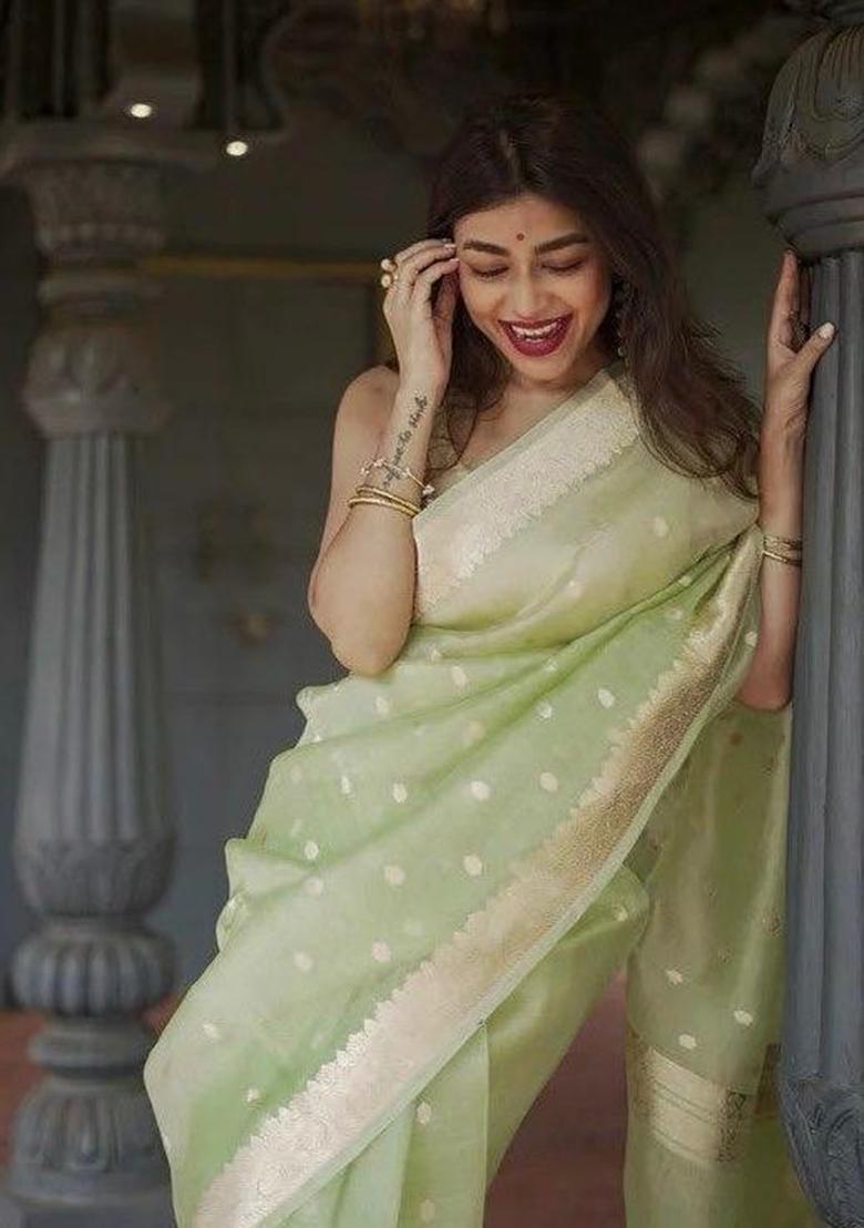 Light Green Printed Silk Saree