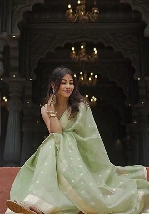 Light Green Printed Silk Saree