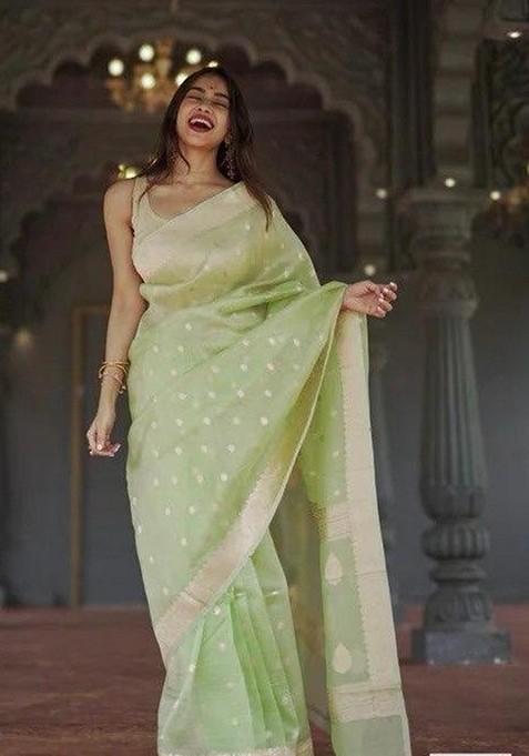 Light Green Printed Silk Saree