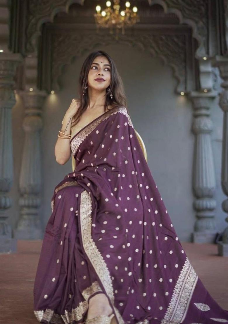 Wine Printed Silk Saree
