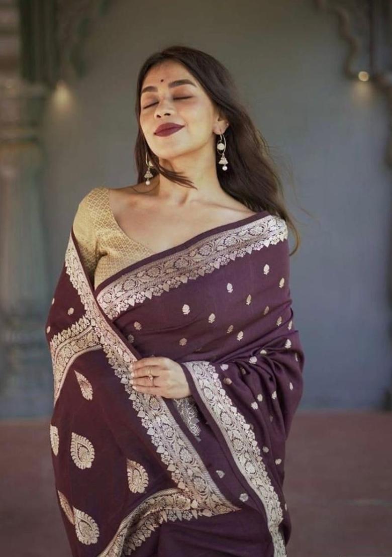 Wine Printed Silk Saree