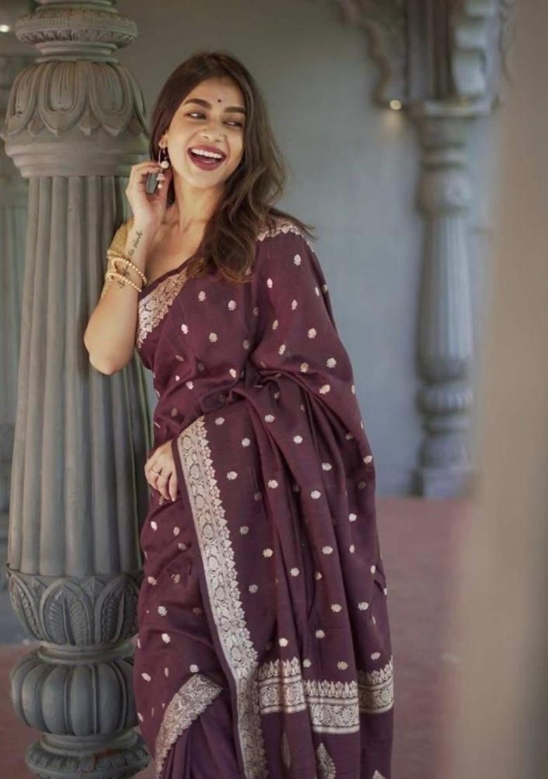 Wine Printed Silk Saree