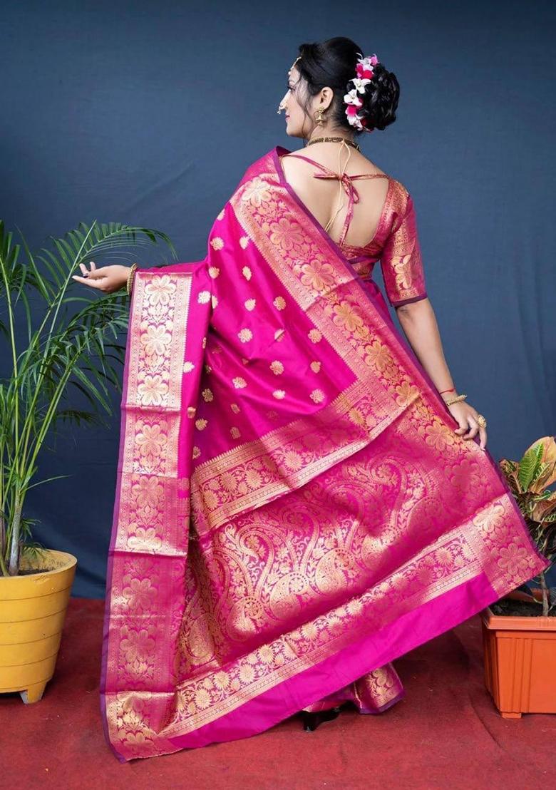 Pink Printed Silk Saree