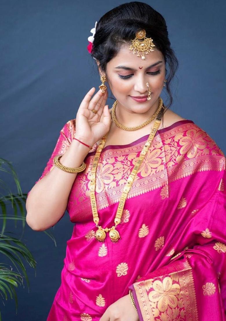 Pink Printed Silk Saree