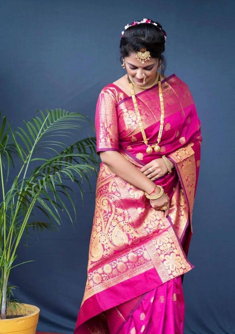 Pink Printed Silk Saree