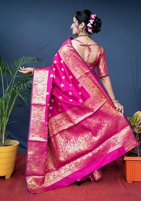 Pink Printed Silk Saree