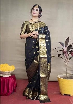 Black Printed Silk Saree
