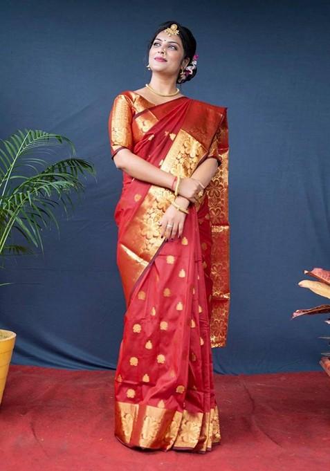 Red Printed Silk Saree