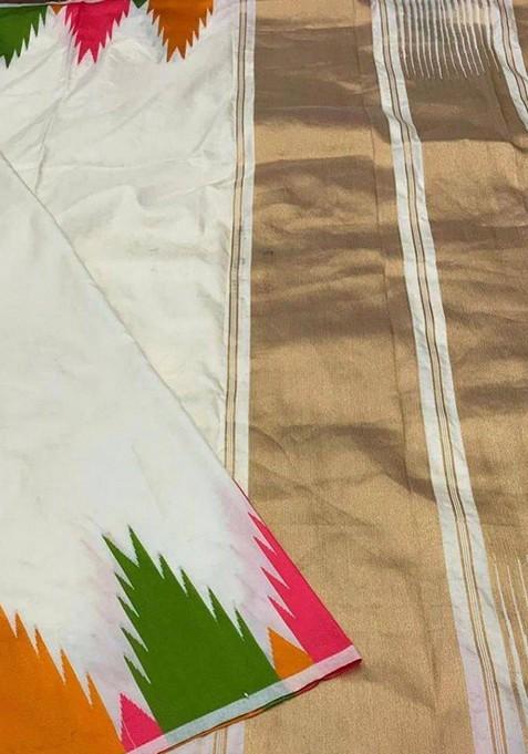 White Printed Silk Saree