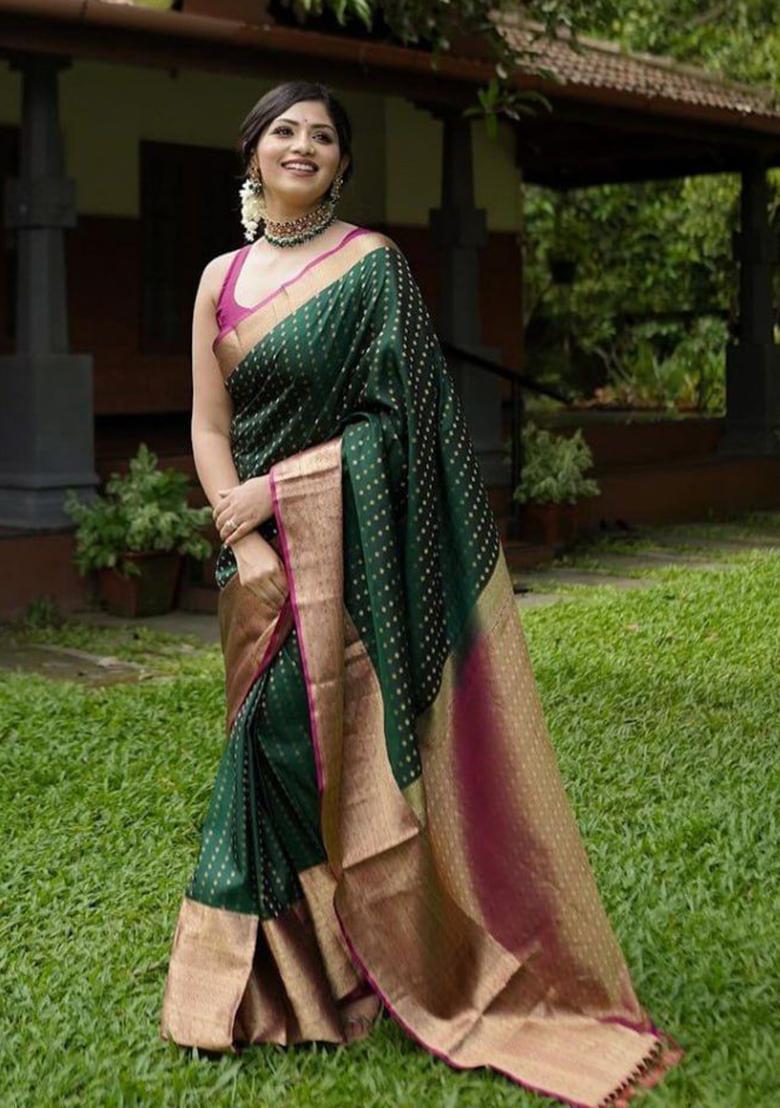 Green Printed Silk Saree