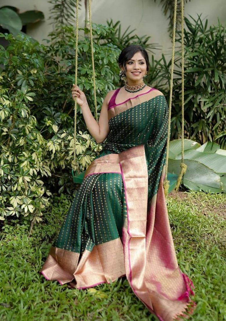 Green Printed Silk Saree