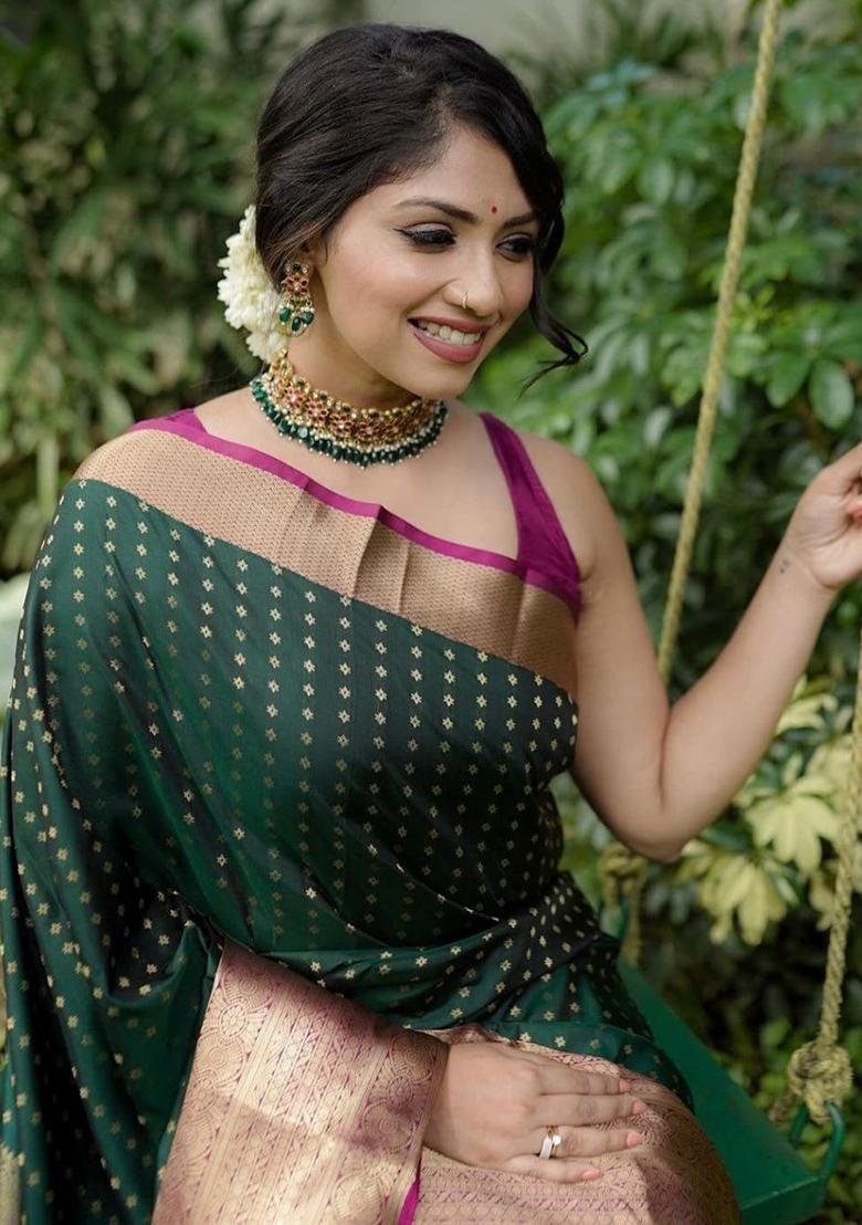 Green Printed Silk Saree