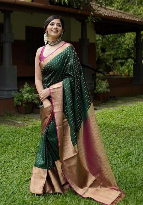Green Printed Silk Saree