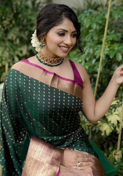 Green Printed Silk Saree