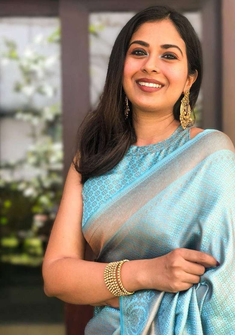 Blue Silk Blend Saree Set with Embroidered for Diwali | Wedding & Festive Wear - Indya