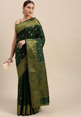 Green Embroidered Silk Saree Set