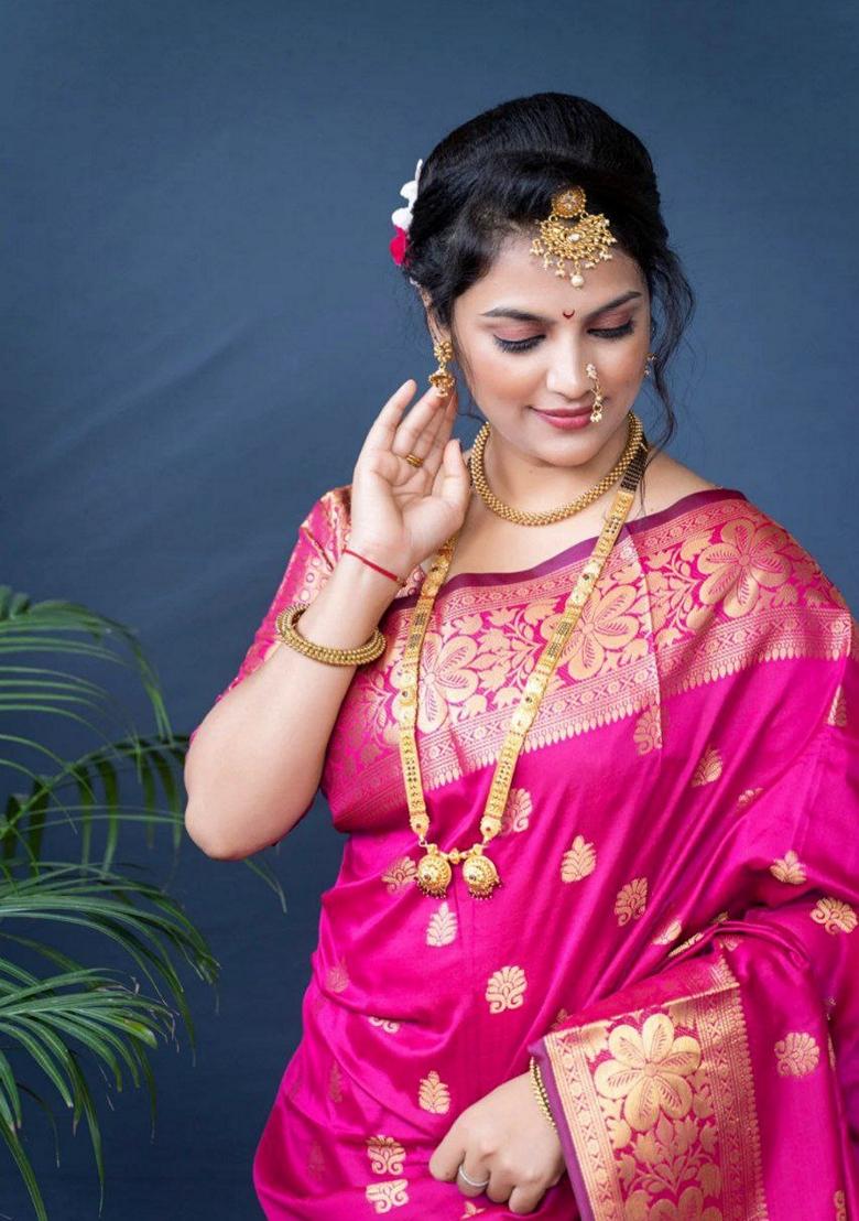 Pink Embroidered Silk Saree Set - Indya