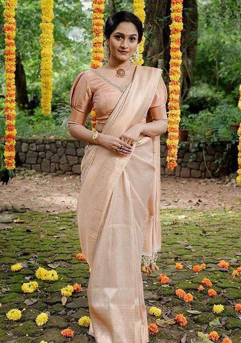 White Embroidered Silk Blend Saree Set for Diwali and Festive Wear - Indya