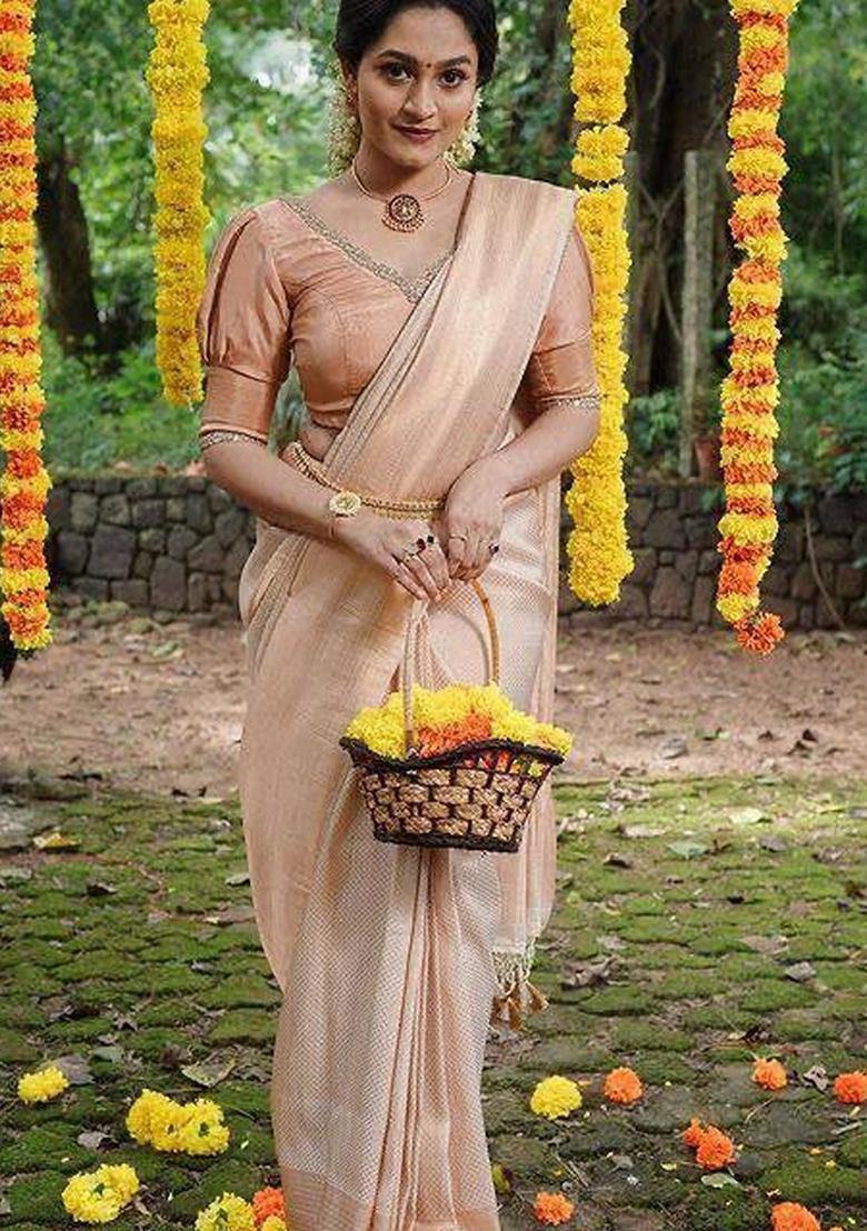 White Embroidered Silk Saree Set - Indya