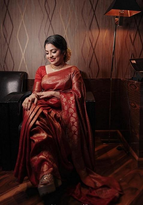 Pink Embroidered Silk Saree Set