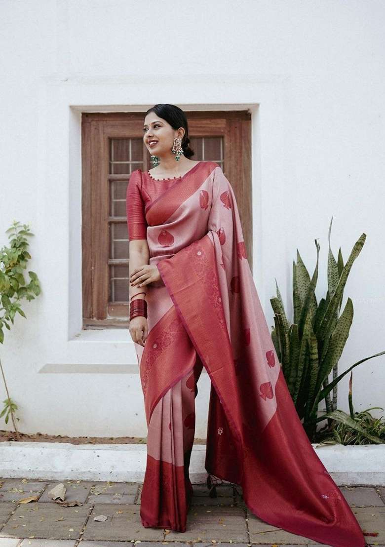 Pink Silk Blend Saree Set with Embroidered for Diwali | Wedding & Festive Wear - Indya