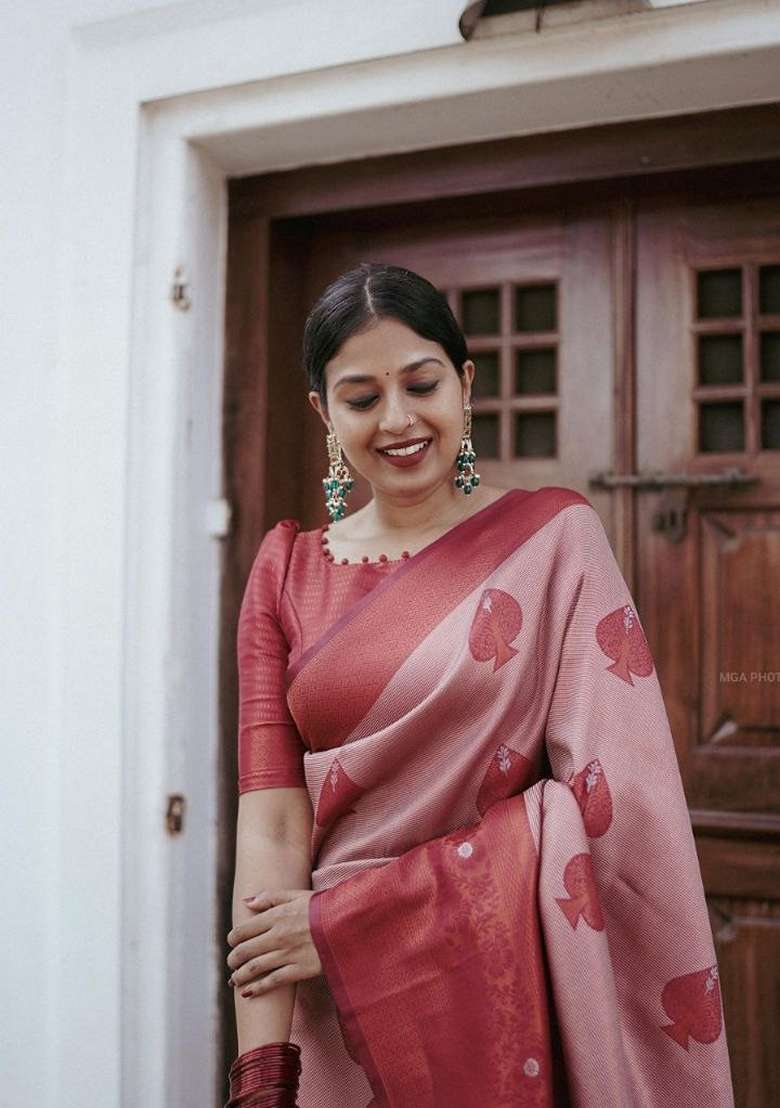 Pink Silk Blend Saree Set with Embroidered for Diwali | Wedding & Festive Wear - Indya