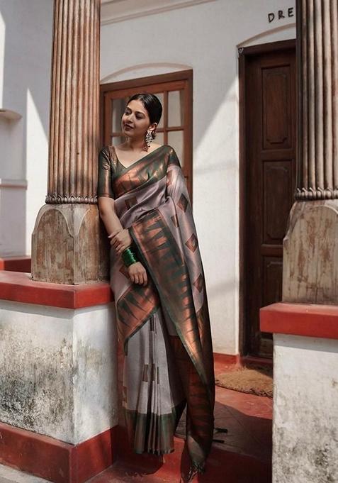 Green Embroidered Silk Saree Set