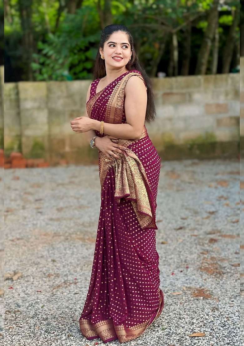 Purple Embroidered Silk Blend Saree Set for Diwali and Festive Wear - Indya
