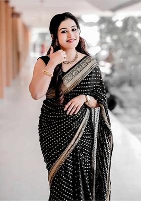 Black Embroidered Silk Saree Set
